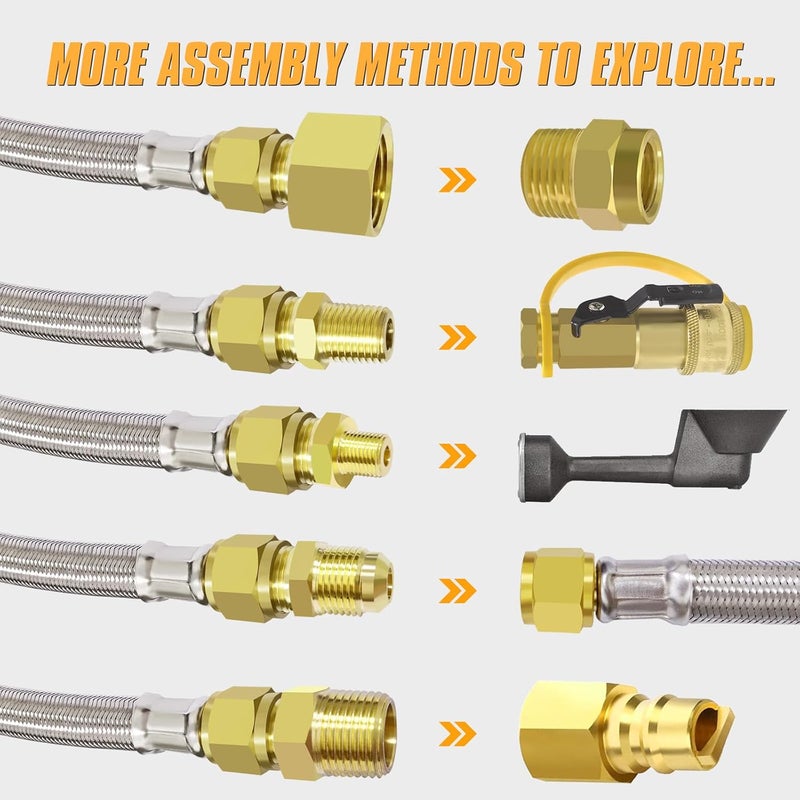 MEFUN 24 Ft High Pressure Braided Propane Hose Extension with Conversion Coupling: 3/8" Flare to 1/2" Female, 1/4" Male, 1/8" NPT Male, for BBQ, Fire Pit,Heater - Image 4
